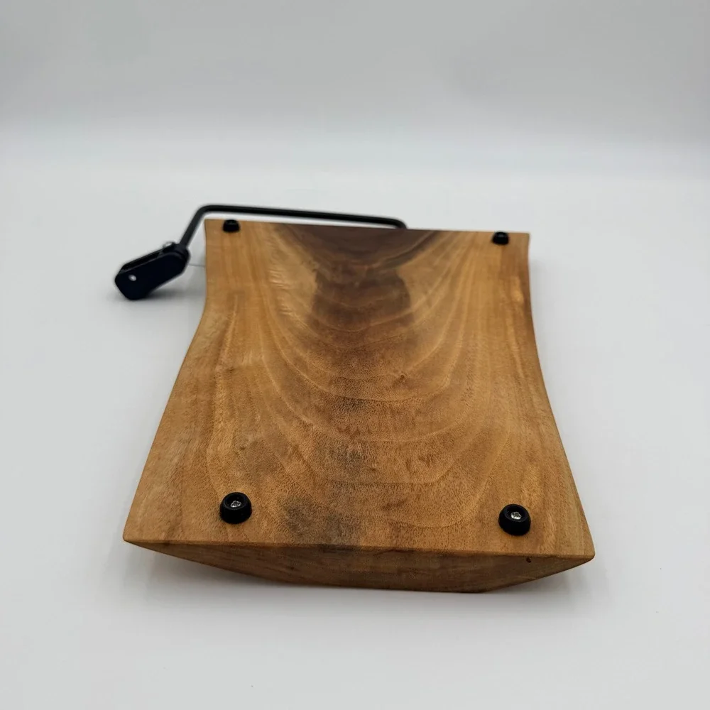 Handmade Live Edge Wood Cheese Slicer Board with Wire Cutter Natural Grain